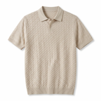 Callan textured knit polo in light khaki on white