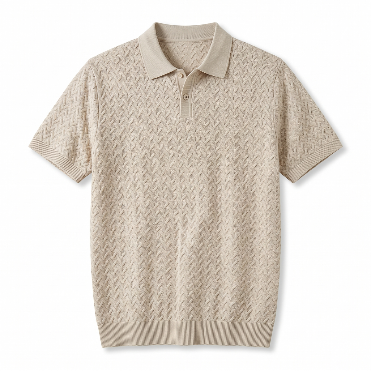 Callan textured knit polo in light khaki on white