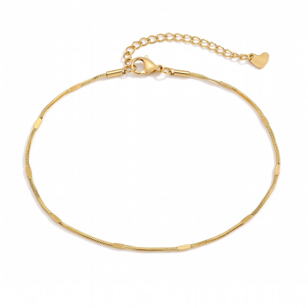 Elin snake chain anklet in gold on white