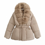 Elodie belted parka in khaki on white