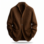 Hollis button knit cardigan in brown on white