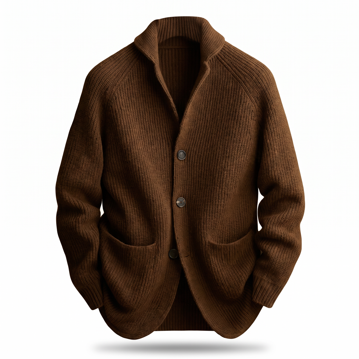 Hollis button knit cardigan in brown on white