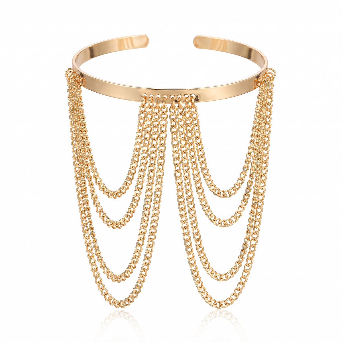 Livia draped chain arm cuff in gold on white