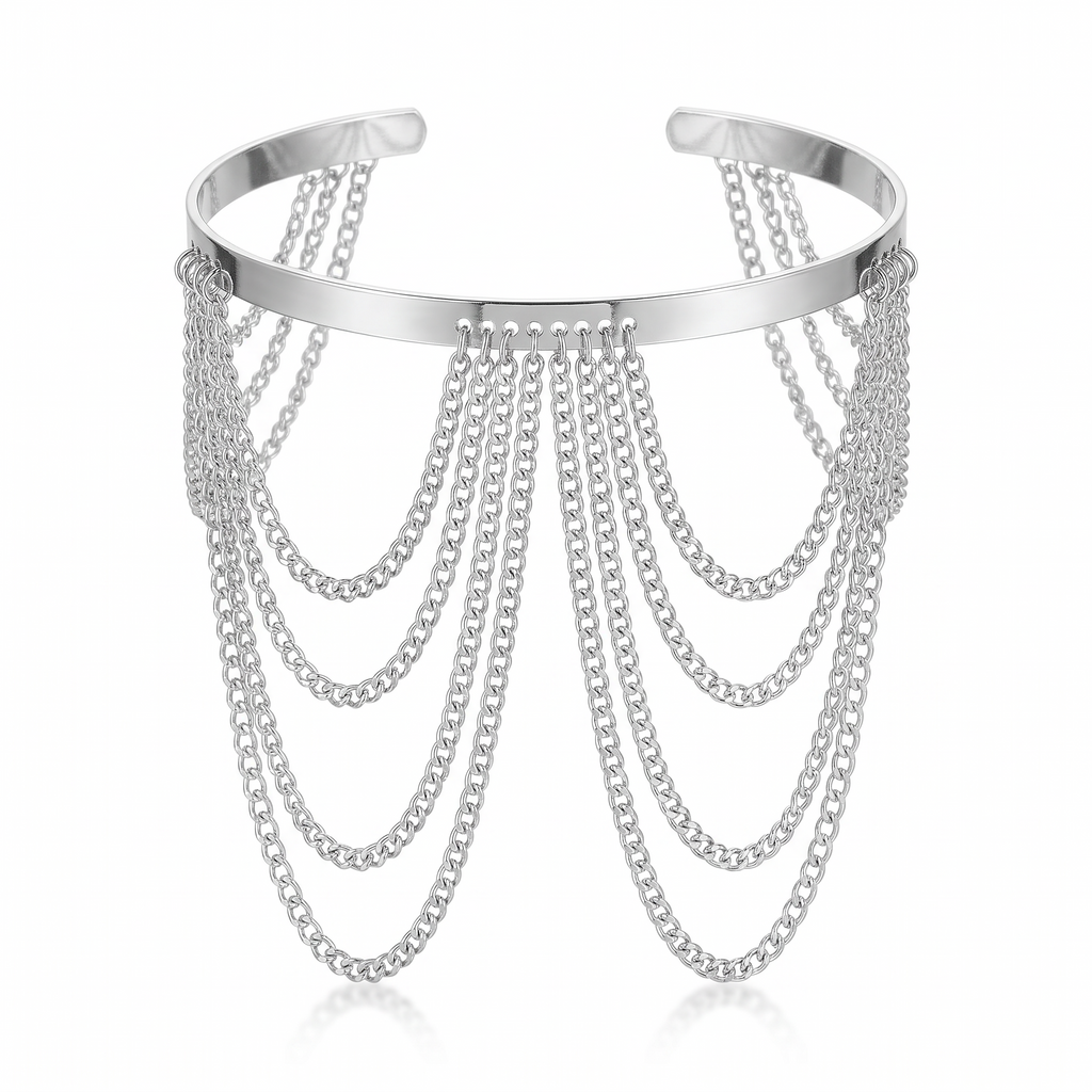 Livia draped chain arm cuff in silver on white