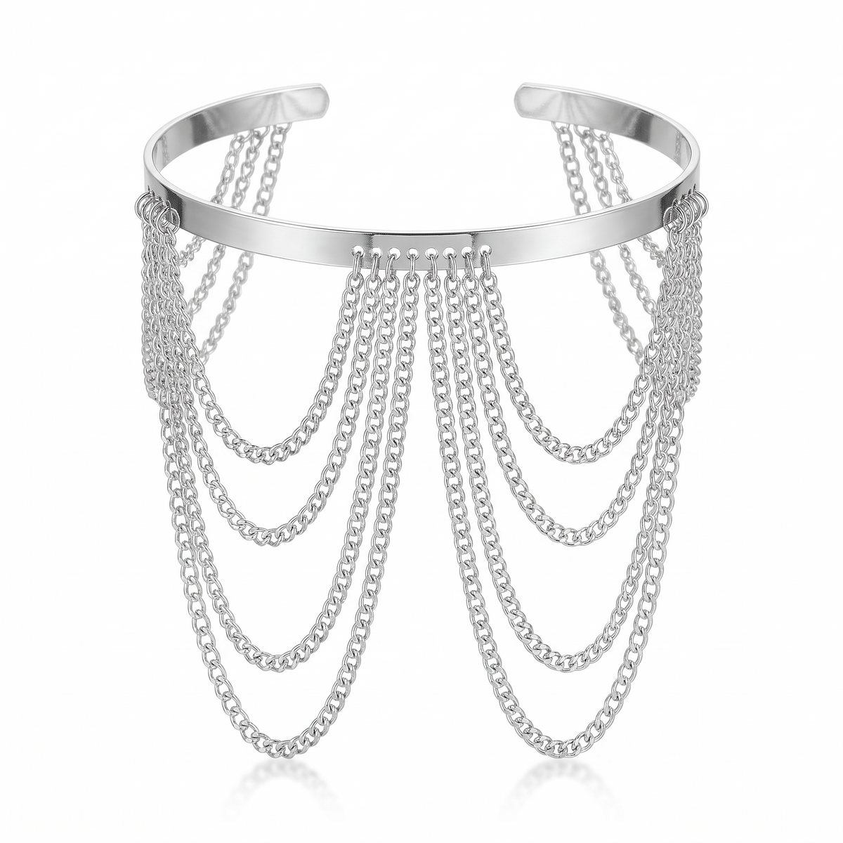 Livia draped chain arm cuff in silver on white