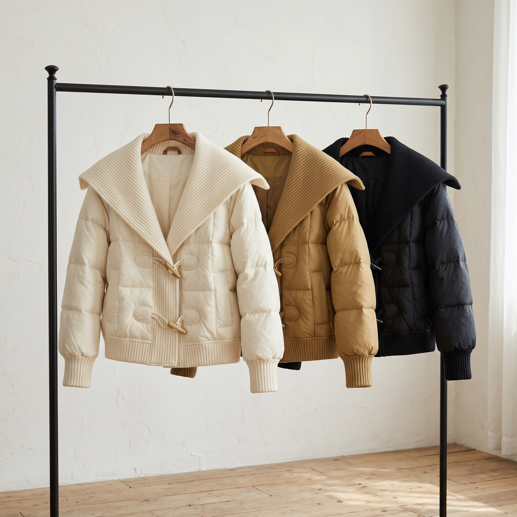 Margaux jackets in white, brown and black on a rail