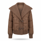 Margaux knit collar puffer jacket in brown on white