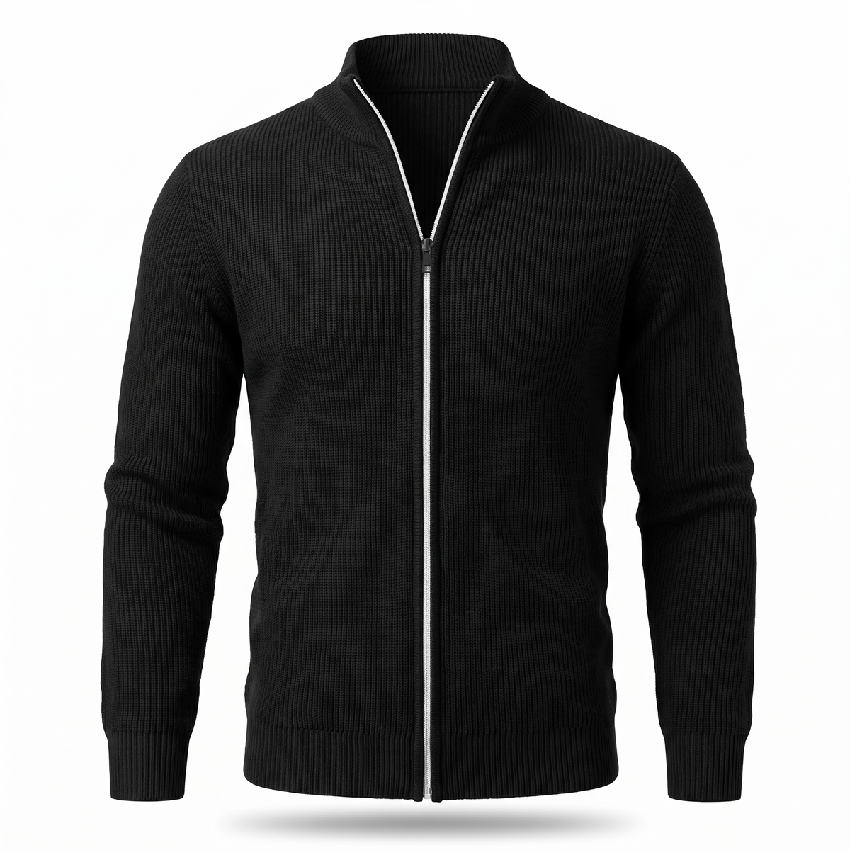 Marlow zip knit jacket in black on white