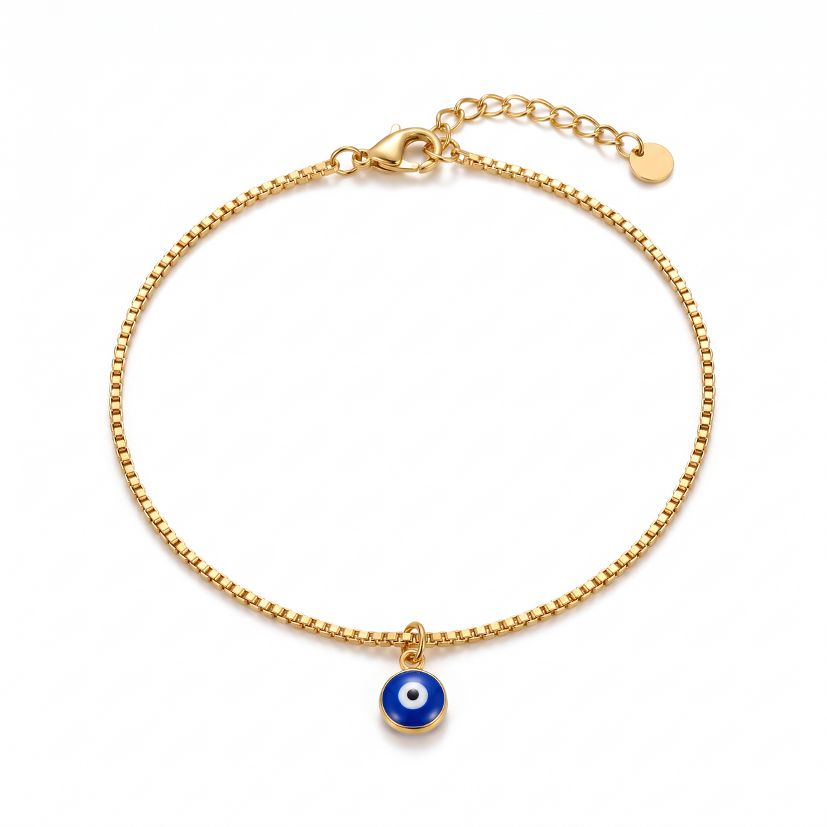 Mati evil eye anklet in gold on white