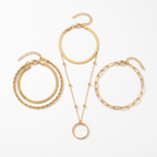 Ondine set of 4: hand chain, herringbone, rope and paperclip bracelets on white