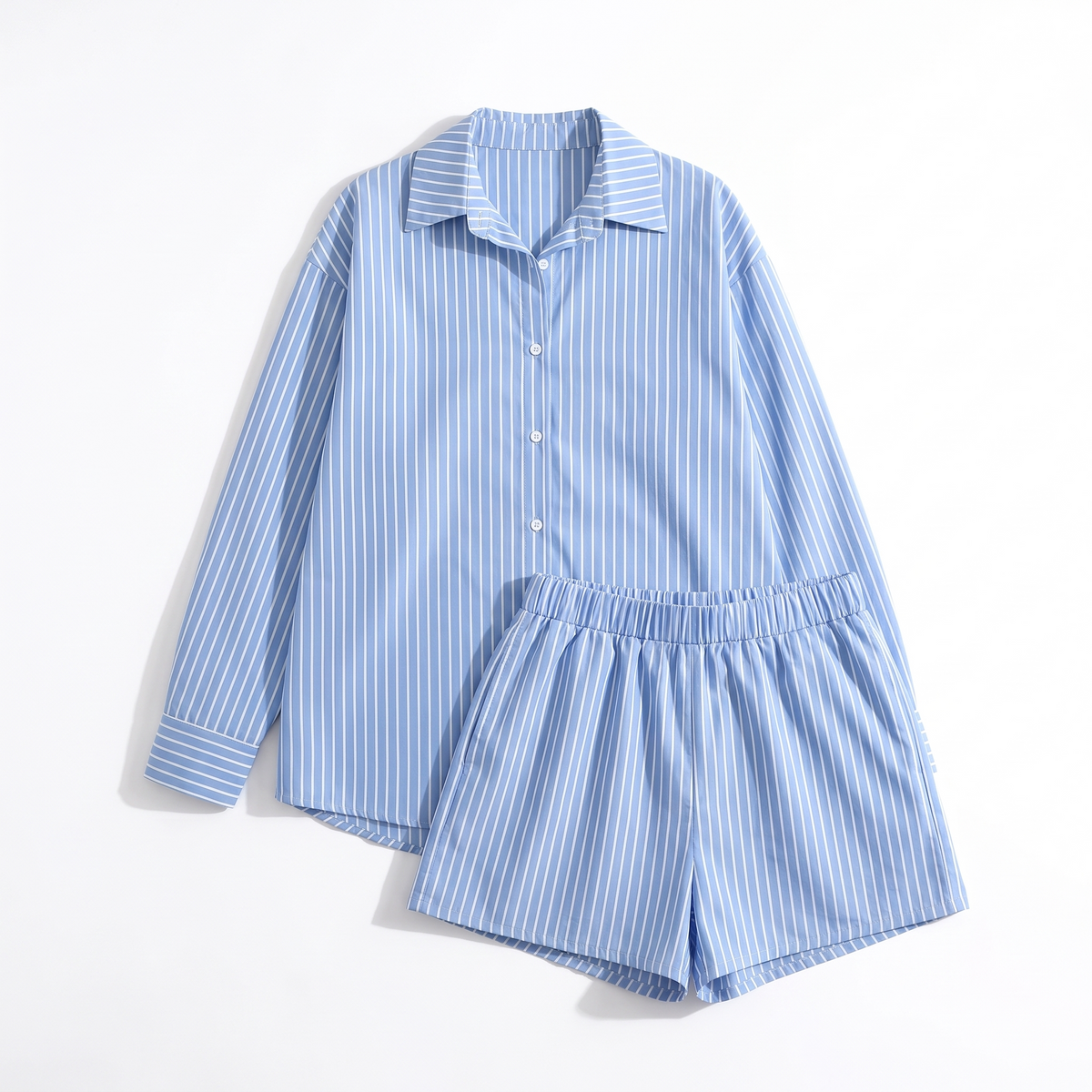 Rosa pinstripe shirt and shorts set in blue on white