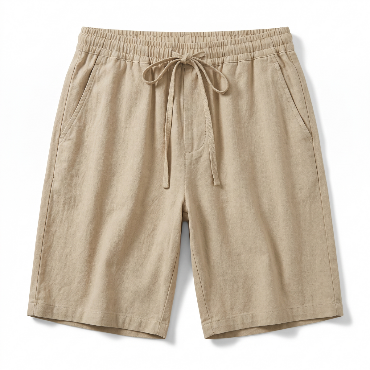 Tobin linen drawstring shorts in khaki on white