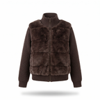Vivienne faux fur knit sleeve jacket in dark brown on white