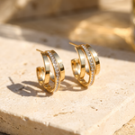 Nova triple crystal hoops on sunlit stone