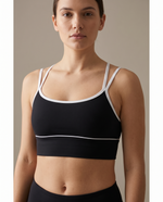 Mira contrast piped longline sports bra front view