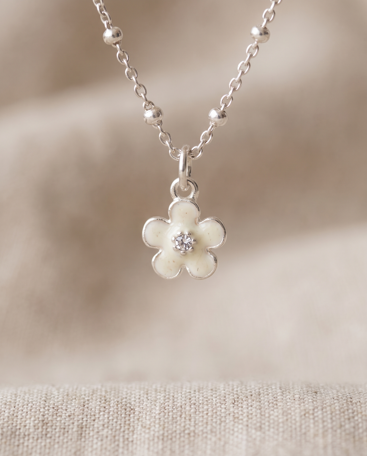 Close up of the enamel flower charm