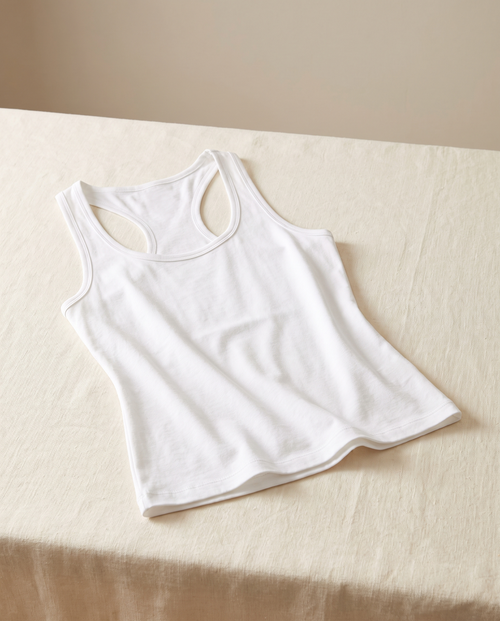 Cove tank laid flat on cream linen