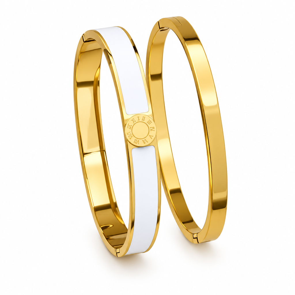 Aurel bangle pair in white on a white background