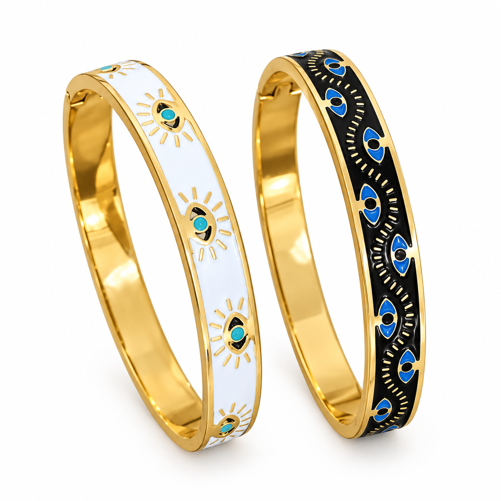 Nazar white and black evil eye bangles on a white background