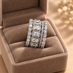 Silver Esme ring stack in a velvet ring box
