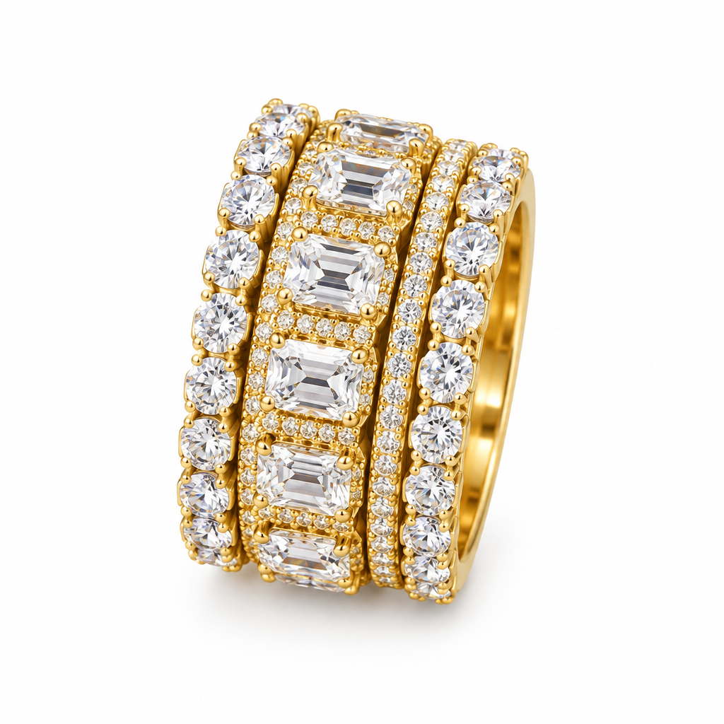 Esme ring stack in gold on a white background