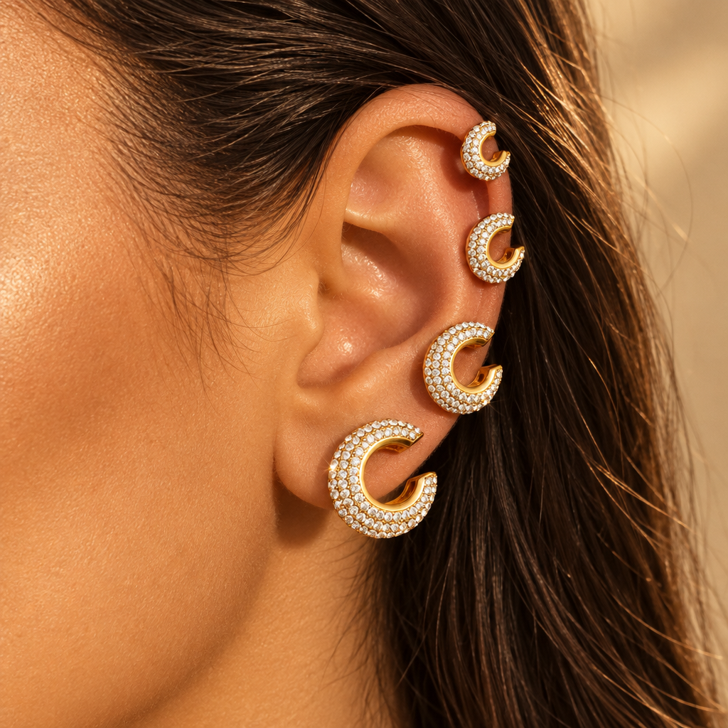 Gold Halo ear cuffs worn up the ear