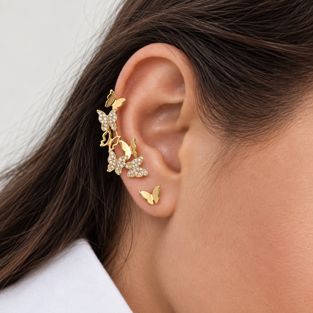 Papillon climber and stud worn close up