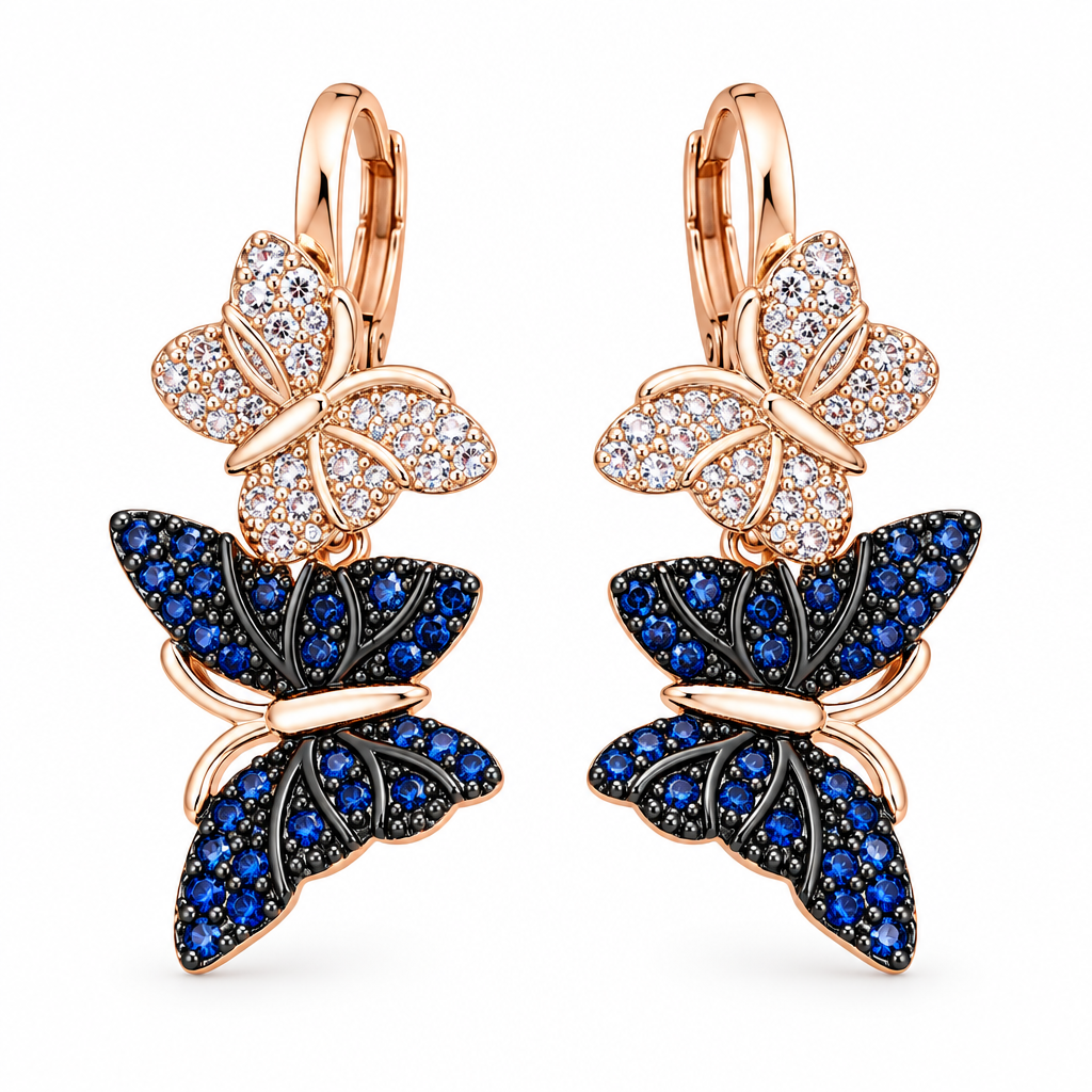 Azura butterfly earrings on a white background