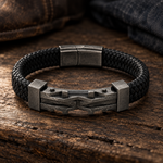 Atlas bracelet in vintage silver on weathered wood