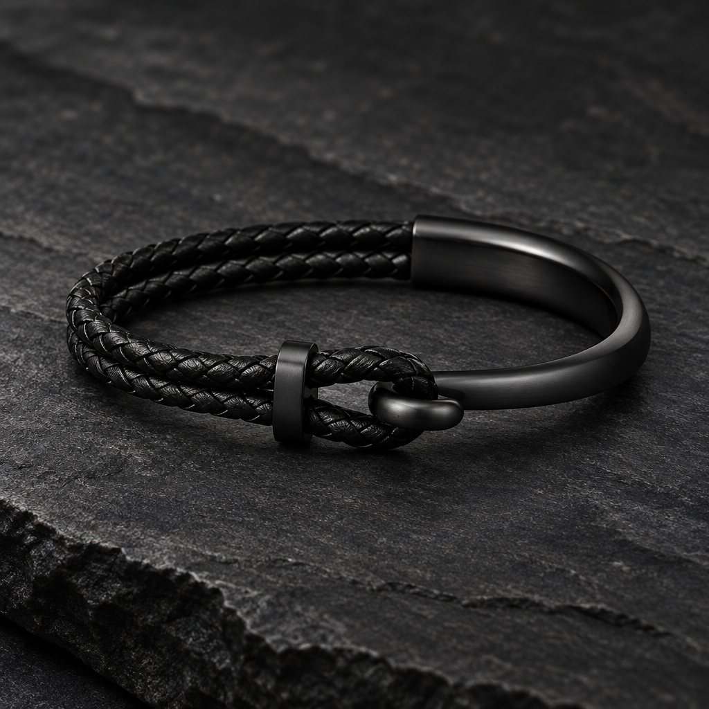 Rowan bracelet with black hook clasp on slate