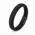 Kellan braided bracelet in black with black magnetic clasp on white
