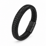 Kellan braided bracelet in black with black magnetic clasp on white