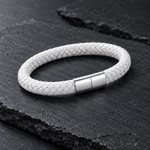 Kellan bracelet in white braid with polished silver clasp on slate