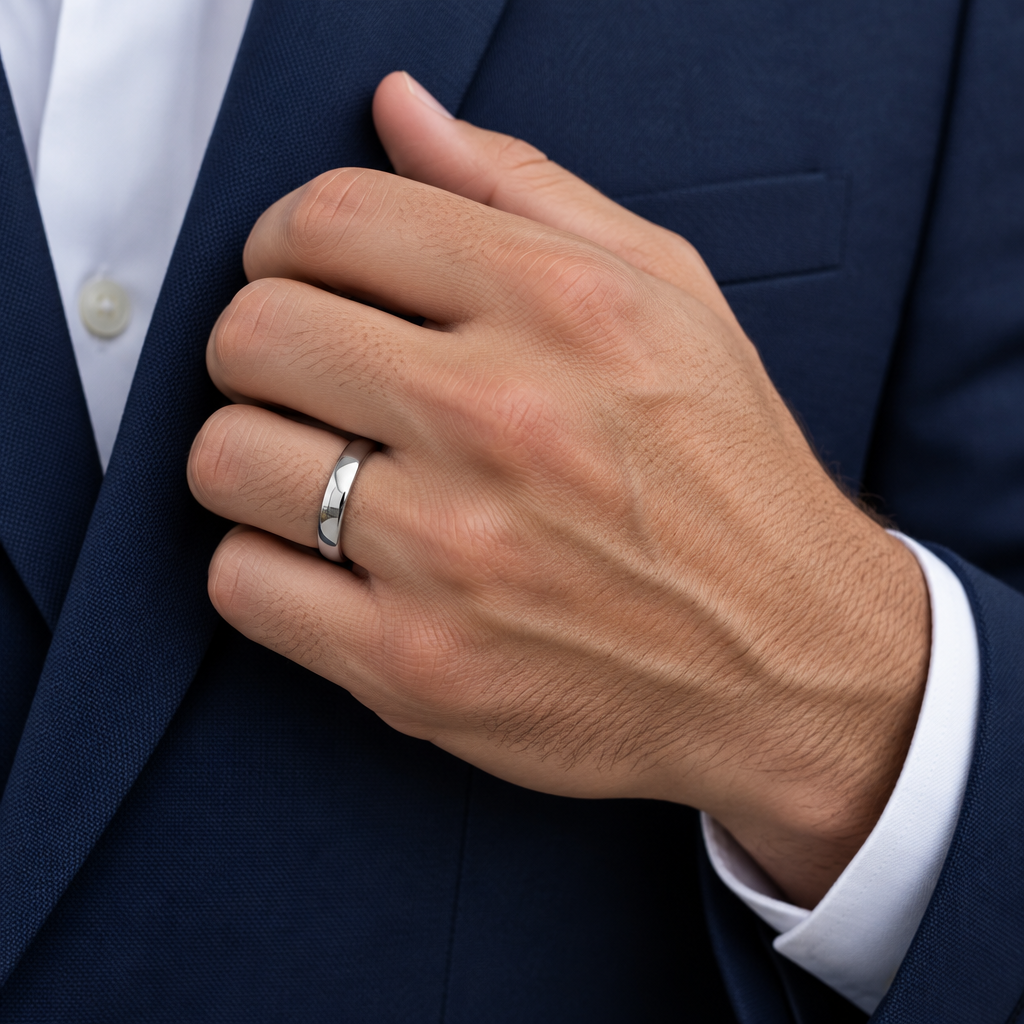 Orion 5 mm tungsten band worn on a man's hand
