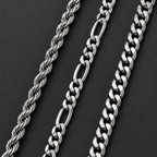 Close up of the rope, figaro and curb chains