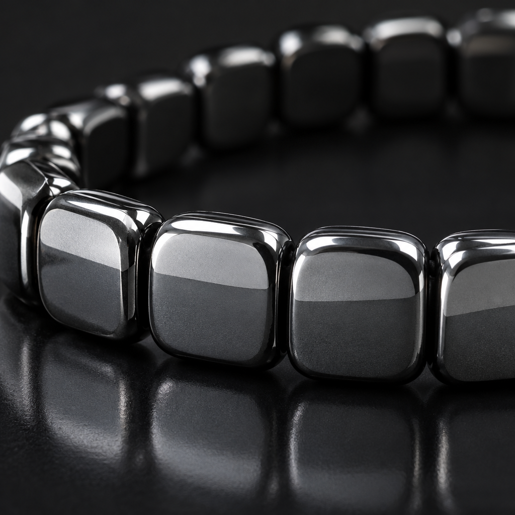 Close up of the polished hematite segments