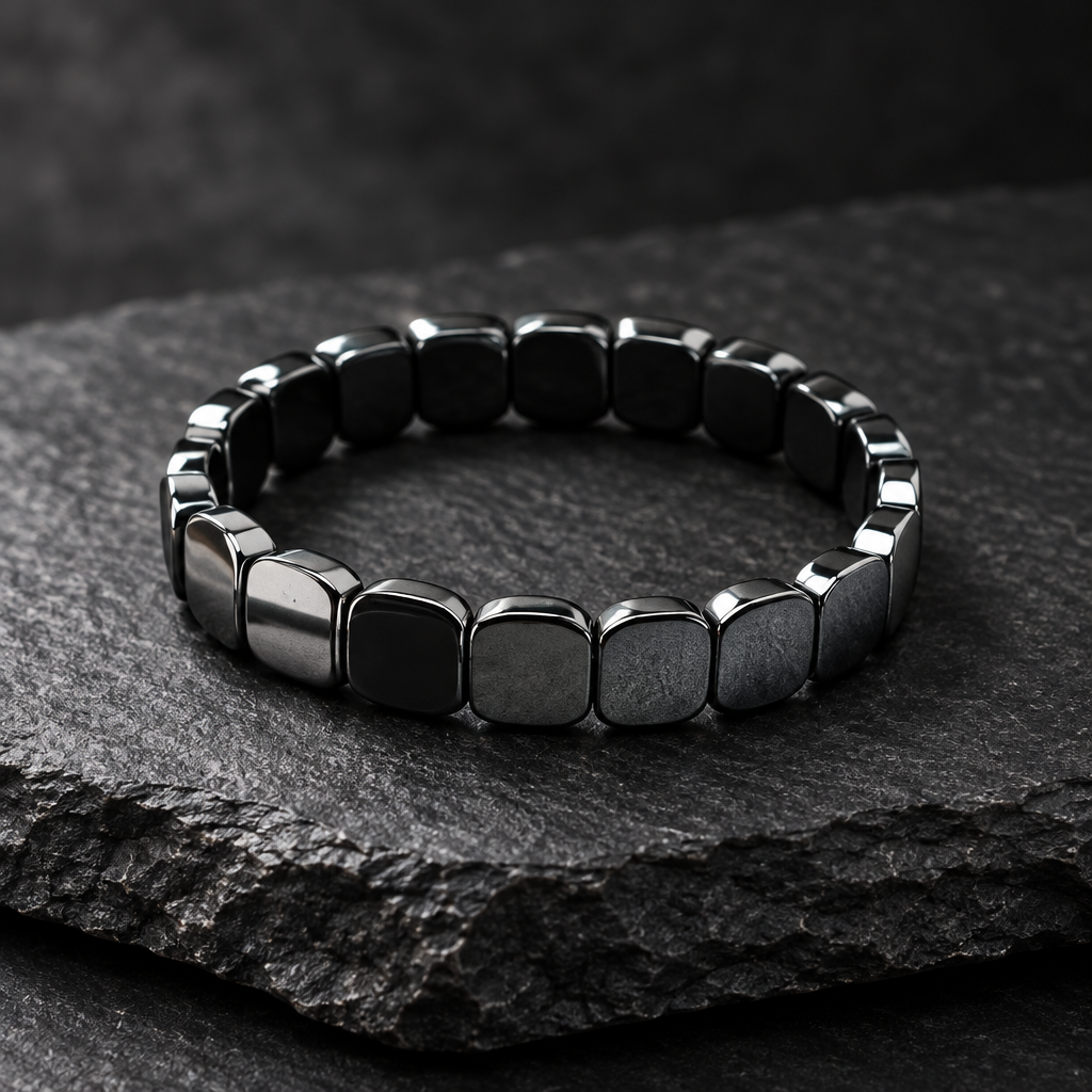 Flint hematite bracelet on slate