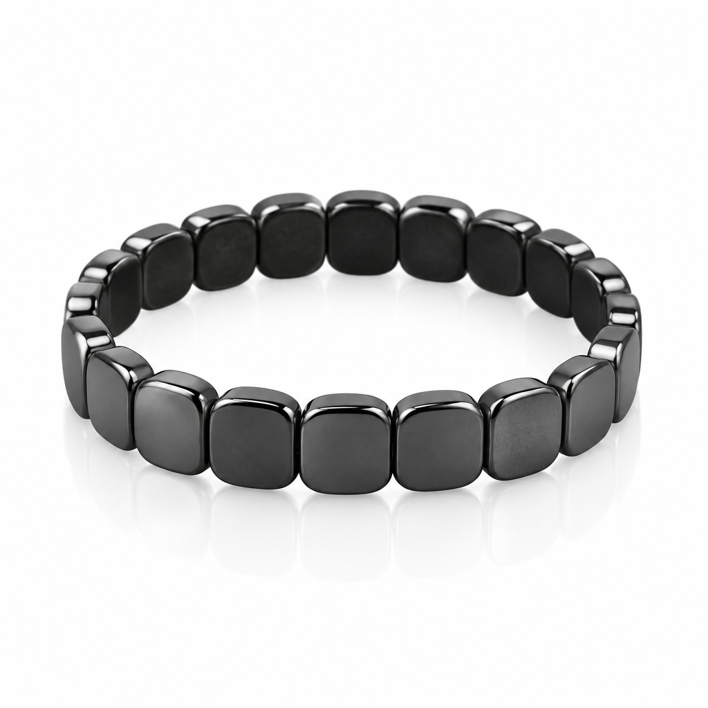 Flint hematite segment bracelet on white