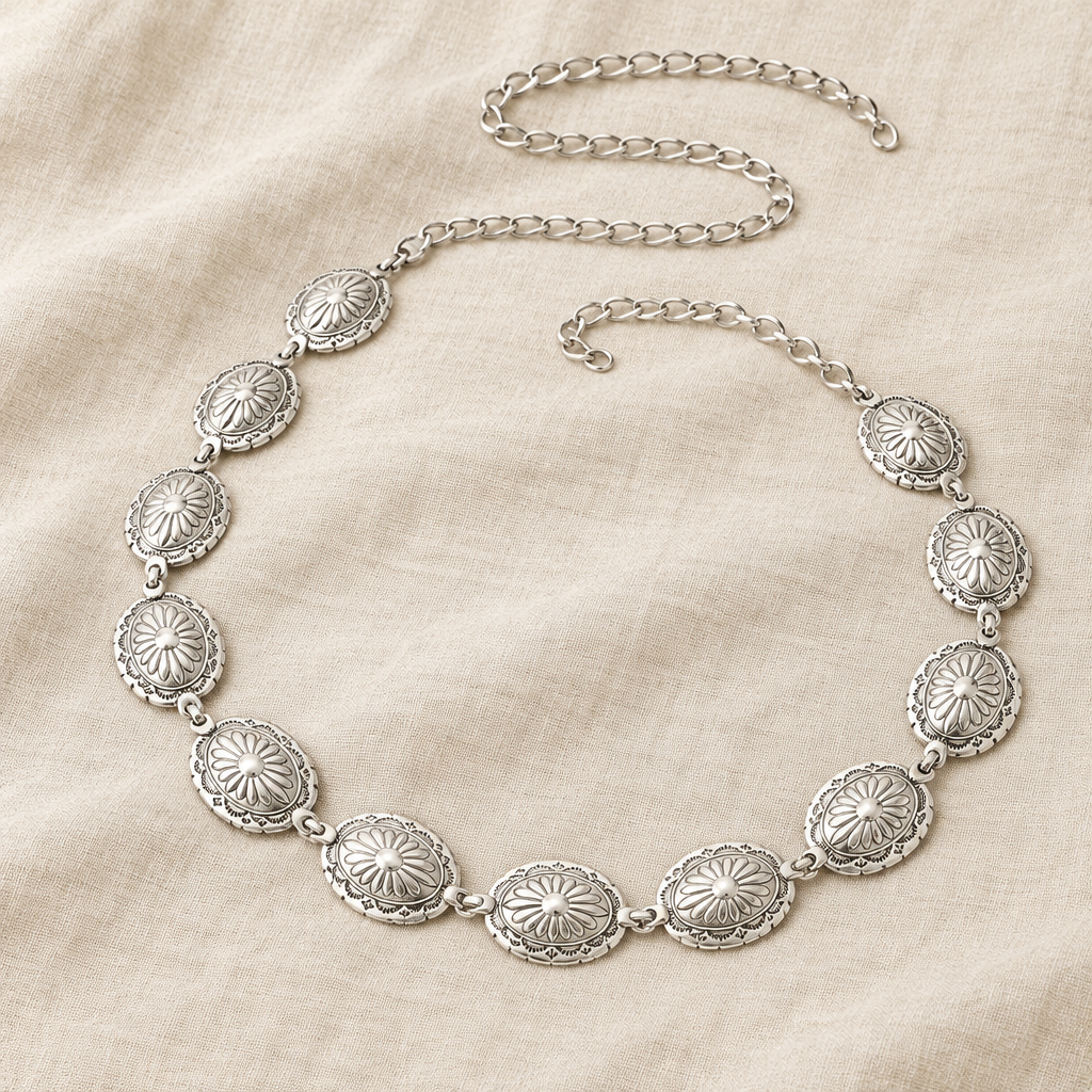 Sierra waist chain in silver on linen