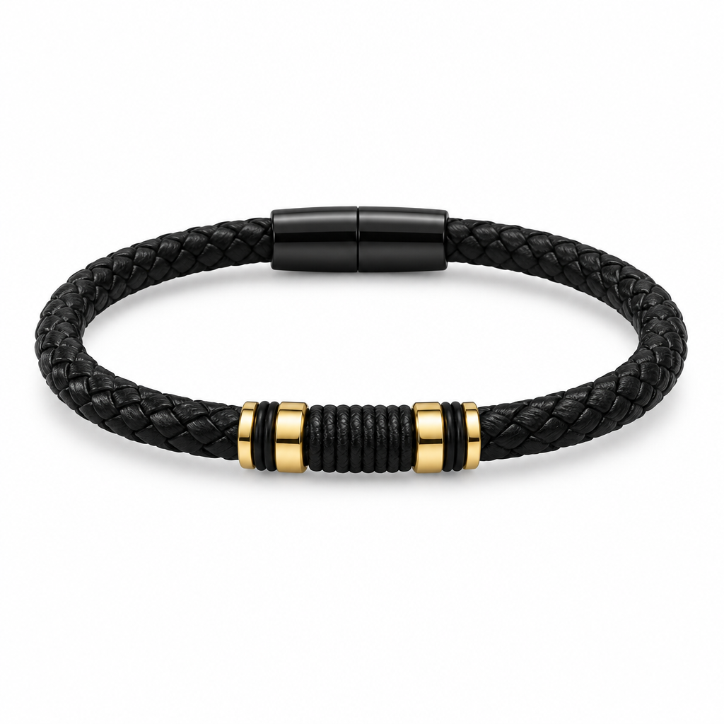 Ridge braided bracelet with gold accents on white