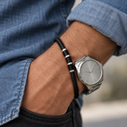 Silver accent Ridge bracelet worn with a watch