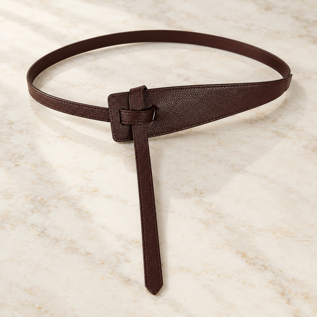 Margot knot belt in coffee brown on marble