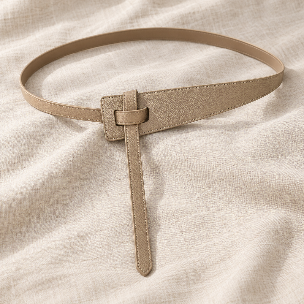 Margot knot belt in khaki on linen
