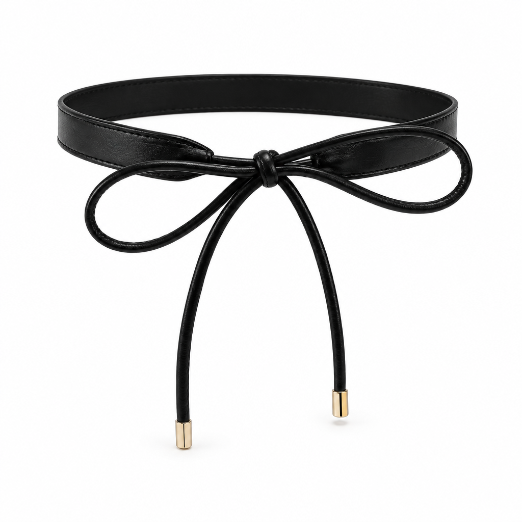 Juliet black bow tie belt on white