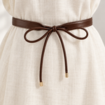 Juliet bow tie belt in brown on linen