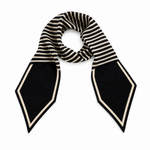 Elodie black skinny knit scarf with cream border on white